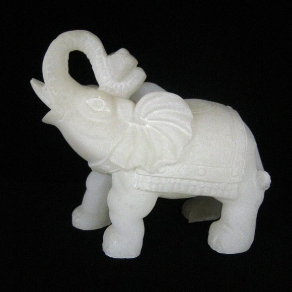 White Elephant Figurine Asian 5 In Resin Trunk Tusks Chinese Character STAIN - Picture 6 of 12